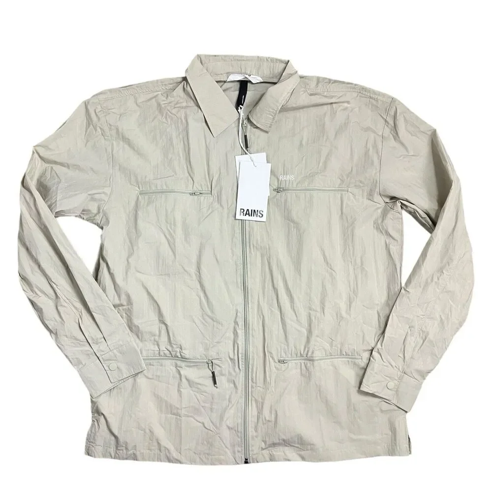 Rains‎ Jacket Men’s XL Cement Full Zip Collar 18690 Woven Athletic Shirt Pockets